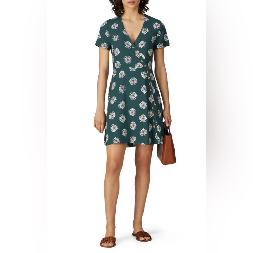 Madewell Size 2  Big Daisy Midnight Green Daisy Daydream Button Wrap Dress